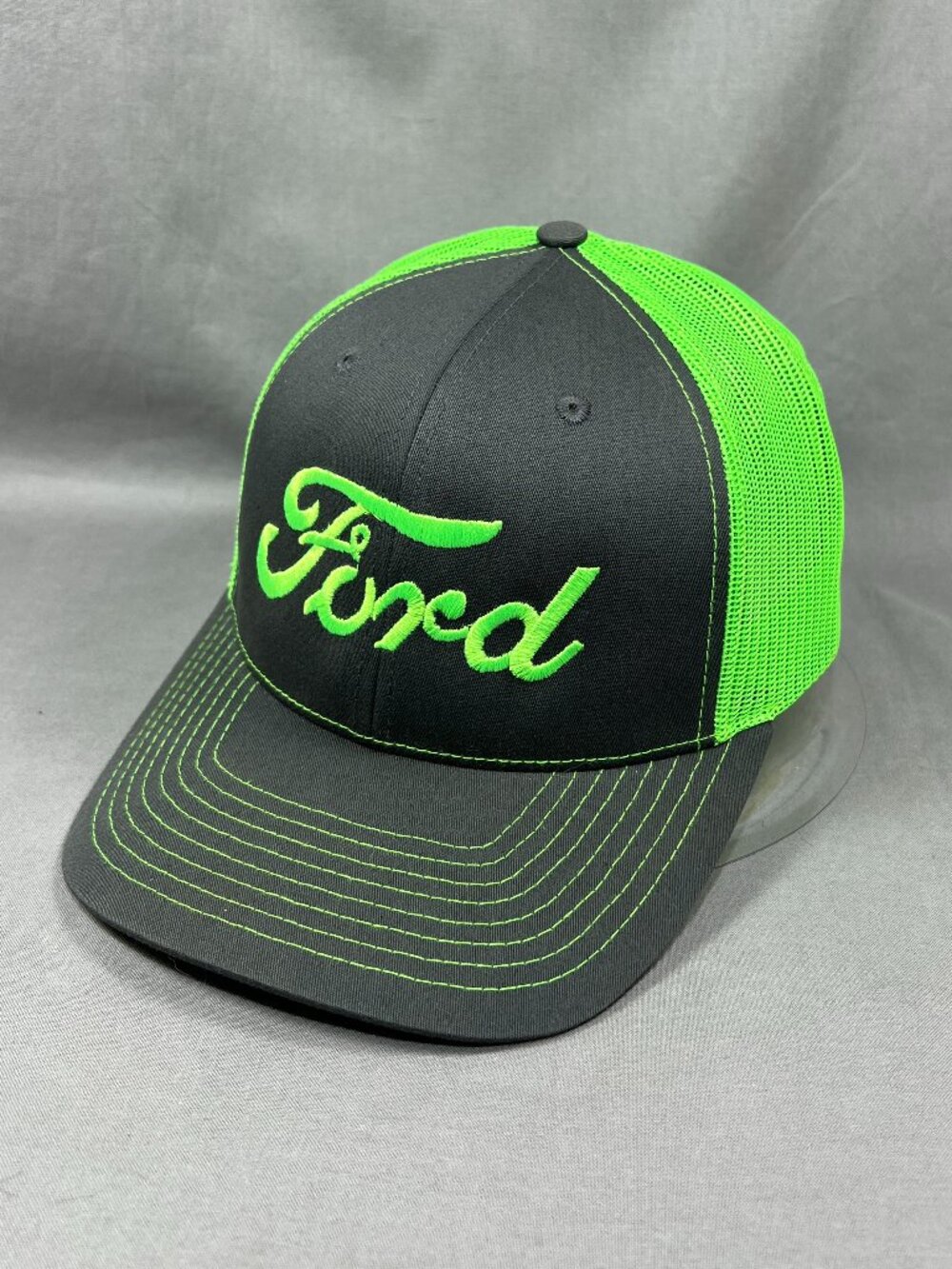 Richardson Ford Trucker Hat Snapback Gray Safety Neon Lime High Viz Workwear Cap